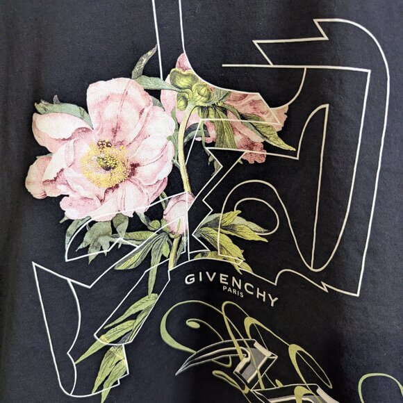 Givenchy Men's Short Sleeve T-Shirt Floral Logo, Size Medium, Peony Maze - Picture 5 of 6